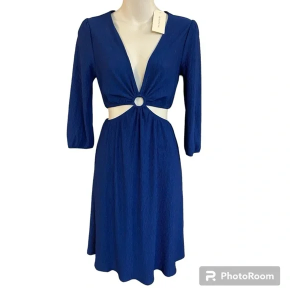 Royal Blue O-Ring Cutout Dress by Monteau - Picture 1 of 10